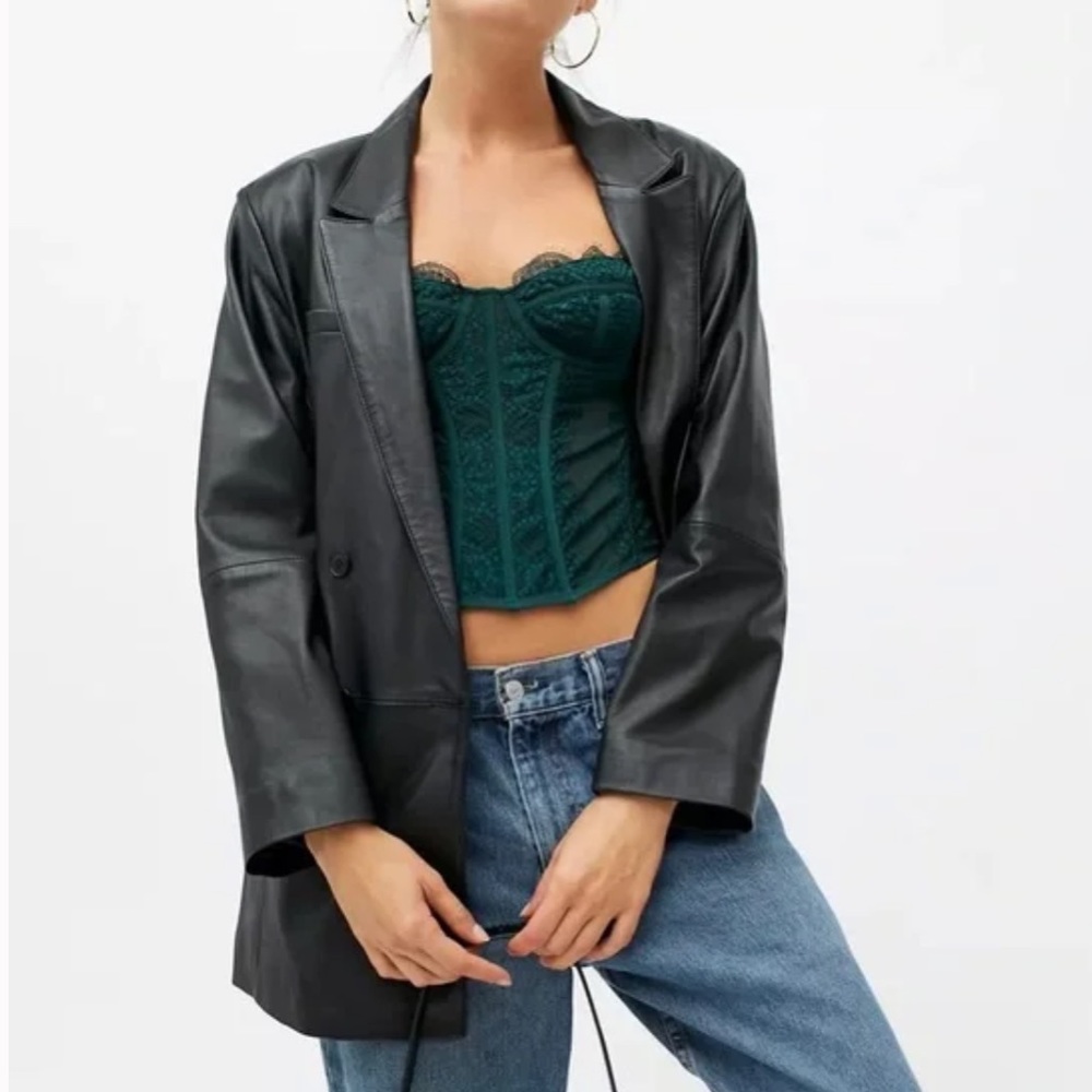 Urban Outfitters - Out from under, modern love corset top in dark green - small